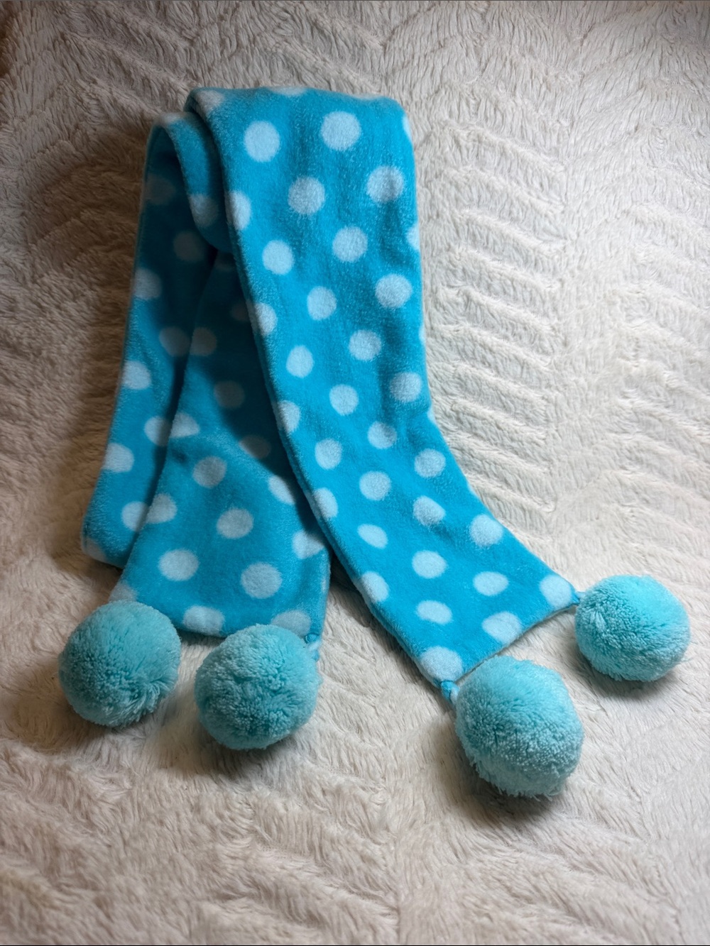Gap Kids Turquoise & White Polka Dot Warm Fleece Pom Pom Scarf